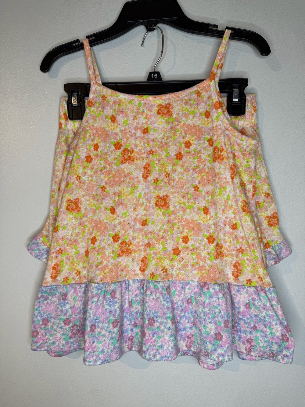 art class Pink Orange Floral Girls Matching Set with Lavender Ruffle